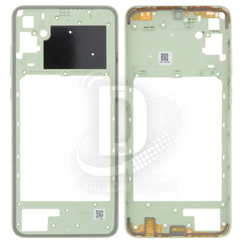 Middle-Frame-Samsung-Galaxy-A05-A055-Green-Main قیمت و خرید همکاری فریم میانی سامسونگ A05 – A055 (میدل فریم پلاستیکی گلکسی آ صفر 5) در قطعات موبایل دارا | Dara Mobile Parts