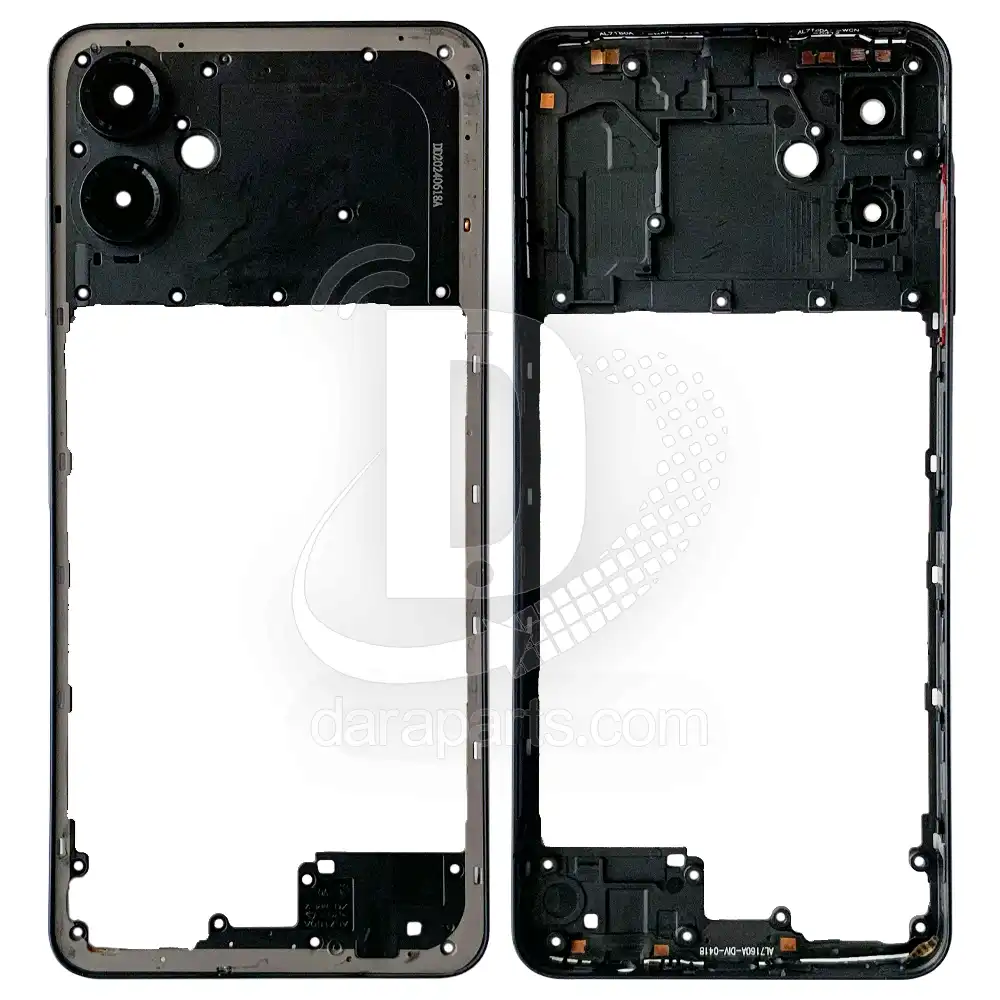Middle-Frame-Samsung-Galaxy-A06-4G-A065-Black-Main قیمت و خرید همکاری فریم میانی سامسونگ A06 4G – A065 (میدل فریم پلاستیکی گلکسی آ صفر 6 فورجی) در قطعات موبایل دارا | Dara Mobile Parts