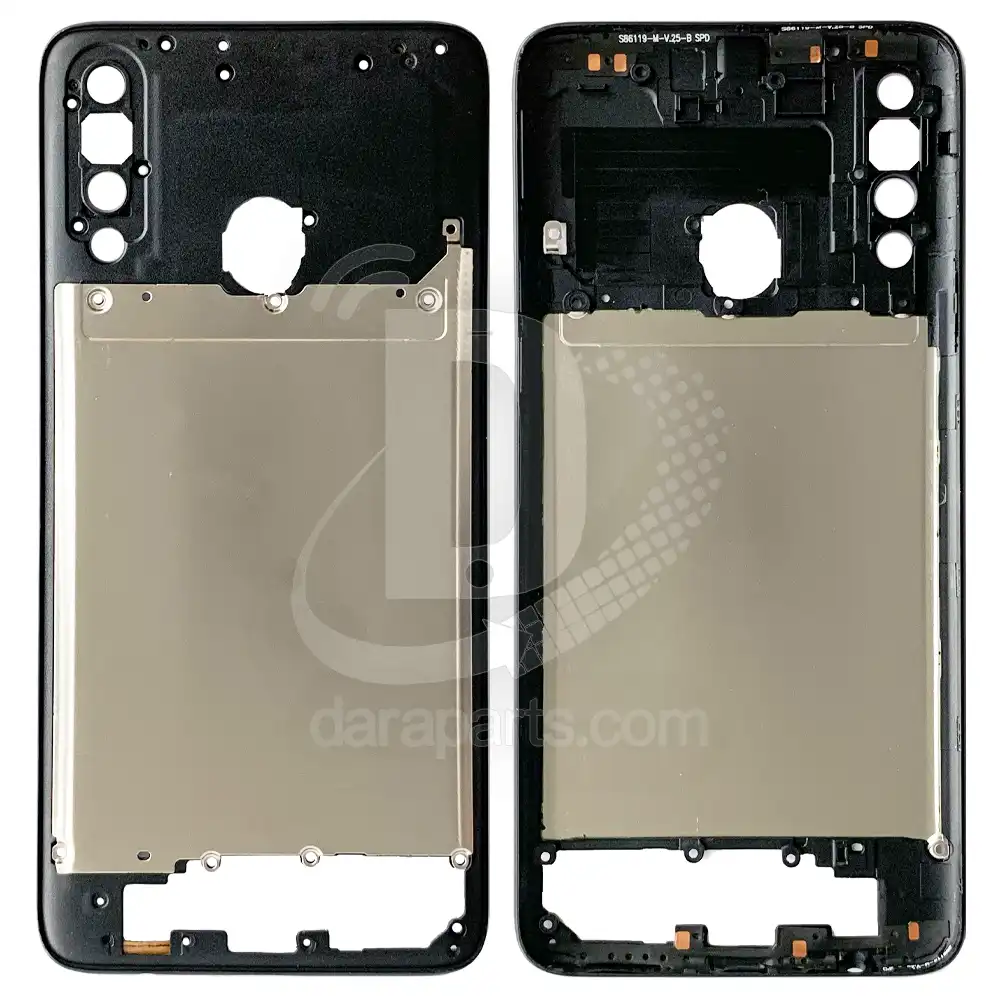 Middle-Frame-Samsung-Galaxy-A20s-A207-Black-Main قیمت و خرید همکاری فریم میانی سامسونگ A20s – A207 (میدل فریم پلاستیکی گلکسی آ بیست اس) در قطعات موبایل دارا | Dara Mobile Parts