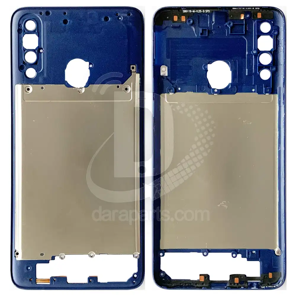 Middle-Frame-Samsung-Galaxy-A20s-A207-Blue-Main قیمت و خرید همکاری فریم میانی سامسونگ A20s – A207 (میدل فریم پلاستیکی گلکسی آ بیست اس) در قطعات موبایل دارا | Dara Mobile Parts