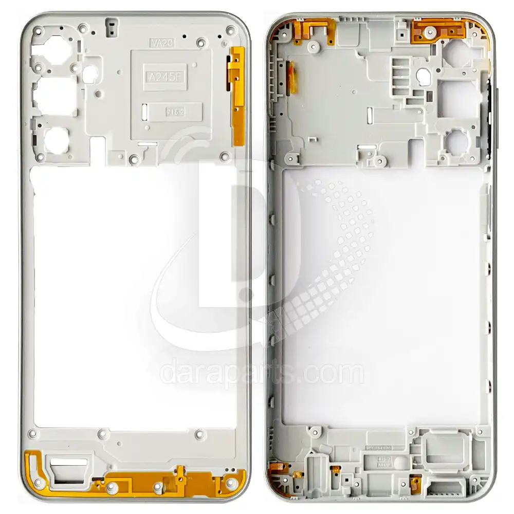 Middle-Frame-Samsung-Galaxy-A24-A245-Main-White قیمت و خرید همکاری فریم میانی سامسونگ A24 – A245 (میدل فریم پلاستیکی گلکسی آ بیست و چهار) در قطعات موبایل دارا | Dara Mobile Parts