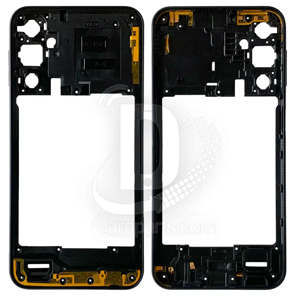 Middle-Frame-Samsung-Galaxy-A24-A245-Main-black Middle Frame Samsung Galaxy A24 (A245) قیمت و خرید همکاری فریم میانی سامسونگ A24 – A245 (میدل فریم پلاستیکی گلکسی آ بیست و چهار) در قطعات موبایل دارا | Dara Mobile Parts