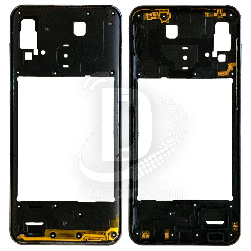 Middle-Frame-samsung-galaxy-a30-a305-black-main قیمت و خرید همکاری فریم میانی سامسونگ A30 – A305 (میدل فریم پلاستیکی گلکسی آ سی) در قطعات موبایل دارا | Dara Mobile Parts