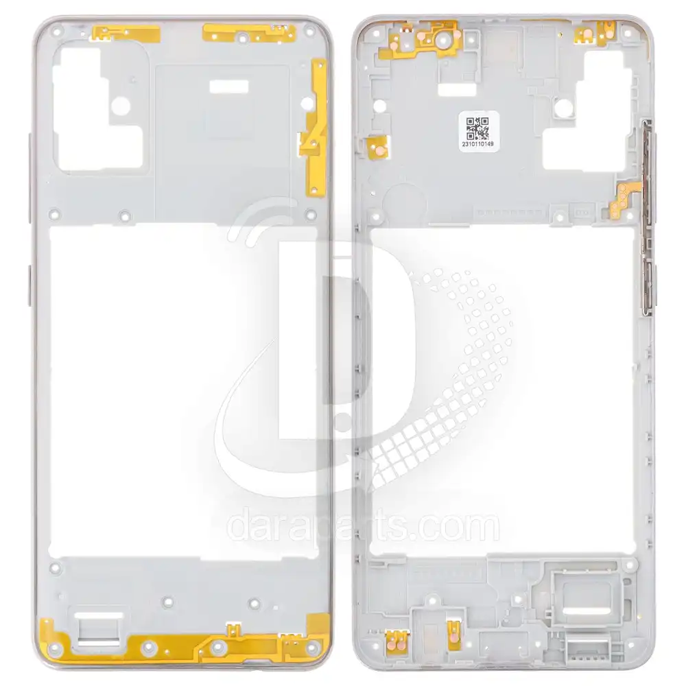 Middle-Frame-samsung-galaxy-a51-a515-white-main Middle Frame Samsung Galaxy A51 (A515) قیمت و خرید همکاری فریم میانی سامسونگ A51 – A515 (میدل فریم پلاستیکی گلکسی آ پنجاه و یک) در قطعات موبایل دارا | Dara Mobile Parts